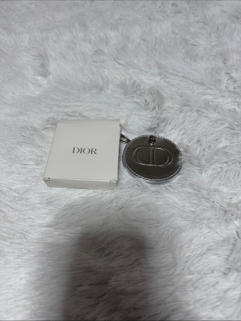 Dior Silver Round Leather Key Charm with CD Emblem